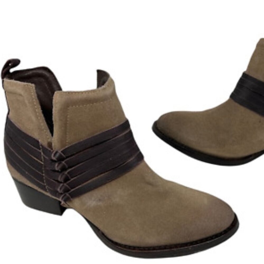 Diba - Skyler Booties - Tan Suede w/Leather Straps - Size 10